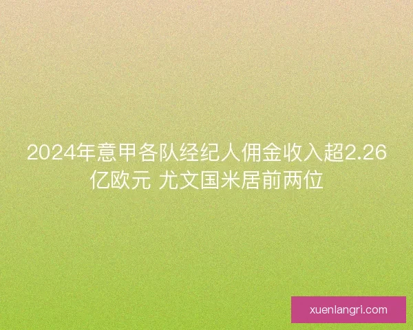 2024年意甲各队经纪人佣金收入超2.26亿欧元 尤文国米居前两位