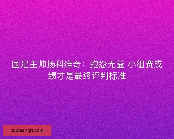 国足主帅扬科维奇：抱怨无益 小组赛成绩才是最终评判标准